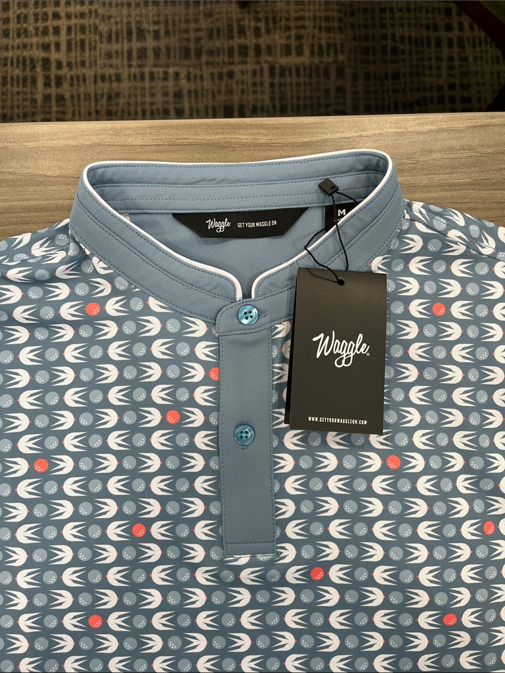 Waggle Golf Men's Light Blue Patterned Polo Shirt - Picture 2 of 3